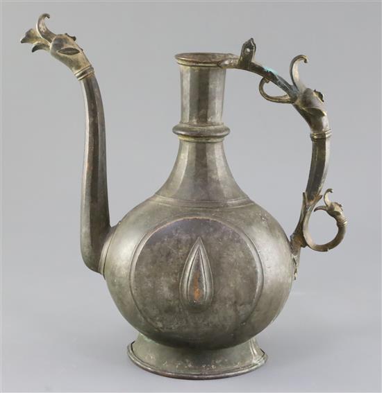 An 18th/19th century Mughal bronze and copper ewer, 11.75in.